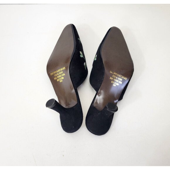 Claire Murray Provence Floral Embroidered Floral Black Mules Heels Women's Shoe - Picture 6 of 7
